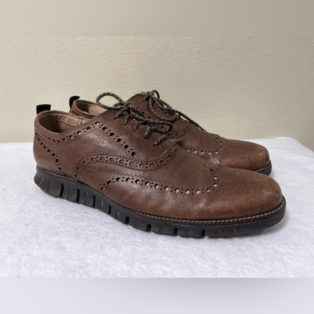 Cole Hann ZEROGRAND REMASTERED WINGTIP OXFORDS MEN's SHOES Brown Leather Sz 10.5 - Picture 5 of 10